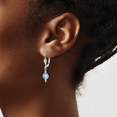 Sterling Silver Blue Crystal Leverback Earrings