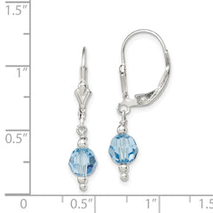 Sterling Silver Blue Crystal Leverback Earrings