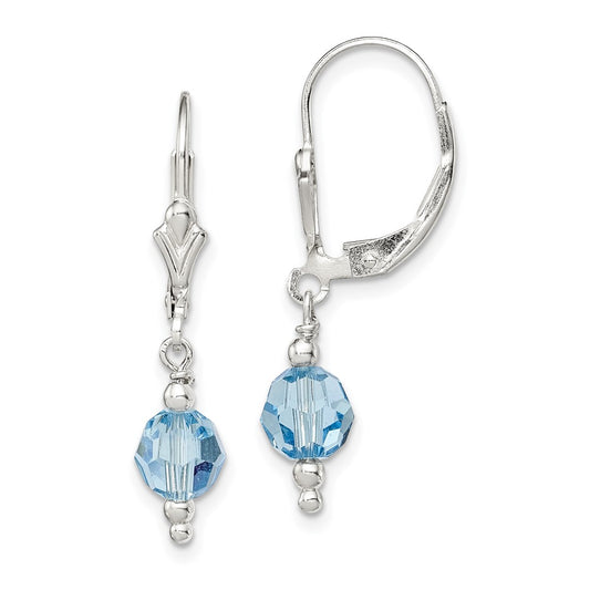 Sterling Silver Blue Crystal Leverback Earrings