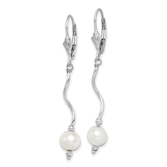 Rhodium-plated Sterling Silver FWC Pearl Leverback Earrings