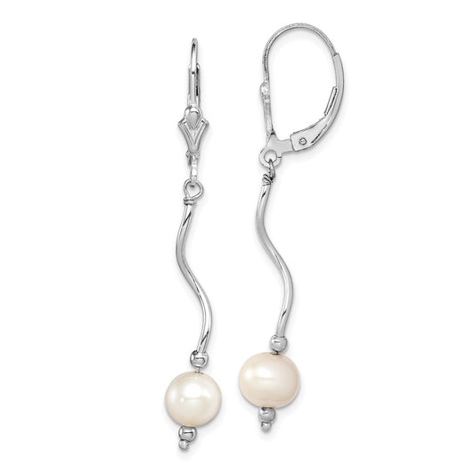 Rhodium-plated Sterling Silver FWC Pearl Leverback Earrings