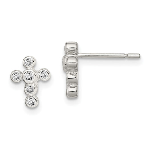 Rhodium-plated Sterling Silver CZ Cross Earrings