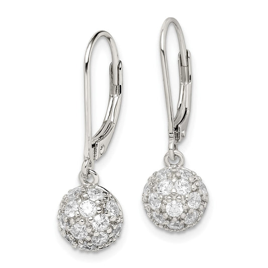 Rhodium-plated Sterling Silver CZ Leverback Earrings