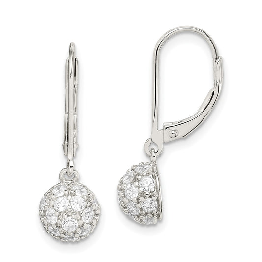 Rhodium-plated Sterling Silver CZ Leverback Earrings