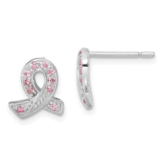 Sterling Silver Pink CZ Ribbon Earrings