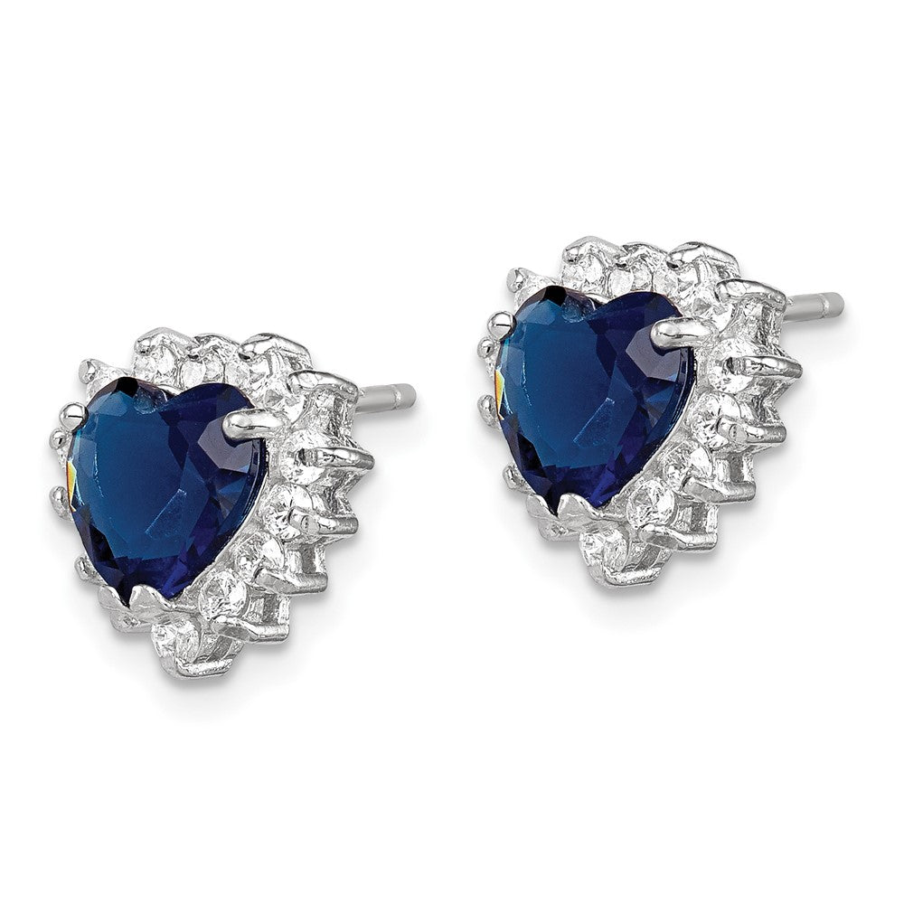 Sterling Silver Dark Blue and Clear CZ Heart Earrings