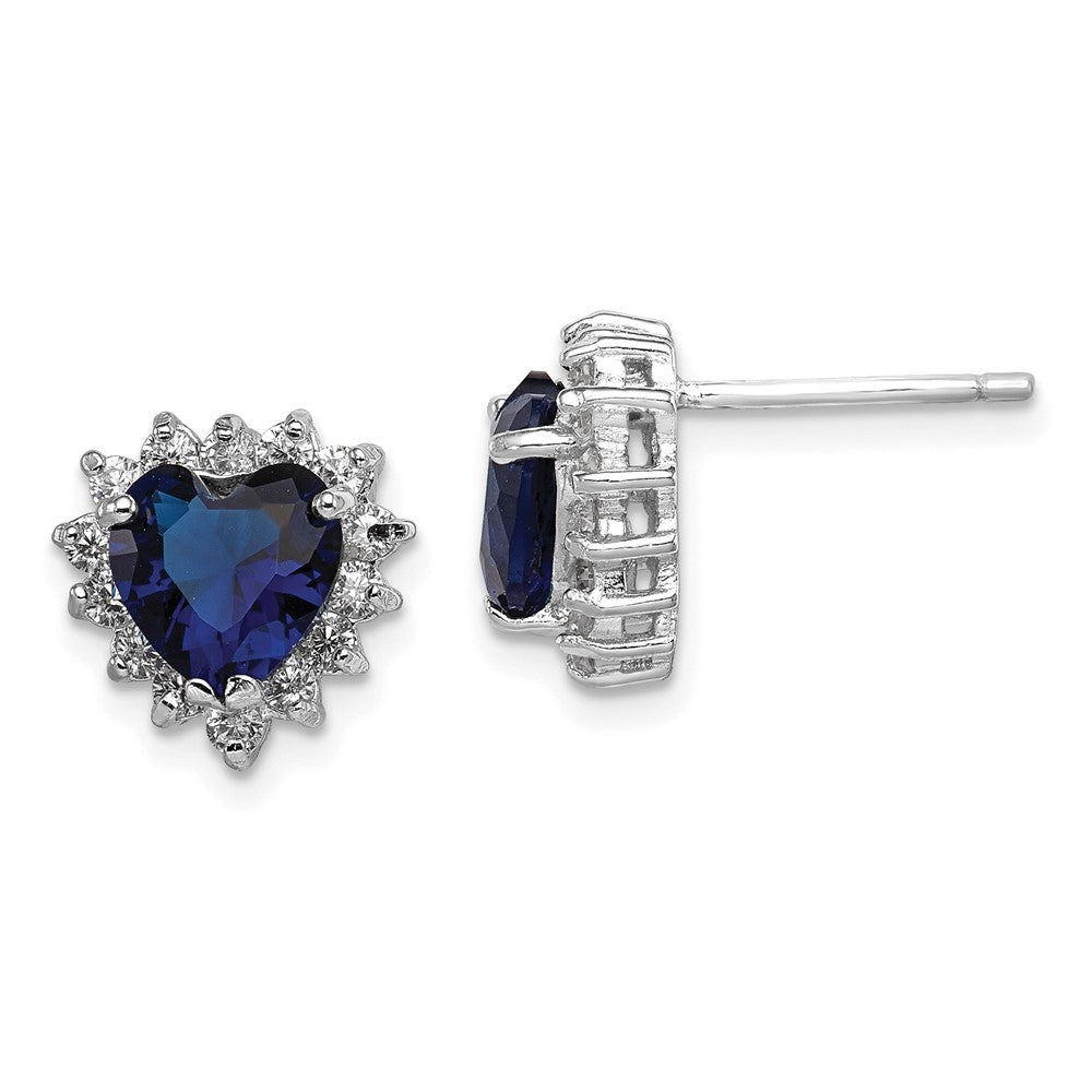 Sterling Silver Dark Blue and Clear CZ Heart Earrings