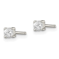 Sterling Silver 3mm Round Basket Set CZ Stud Earrings