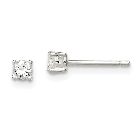 Sterling Silver 3mm Round Basket Set CZ Stud Earrings