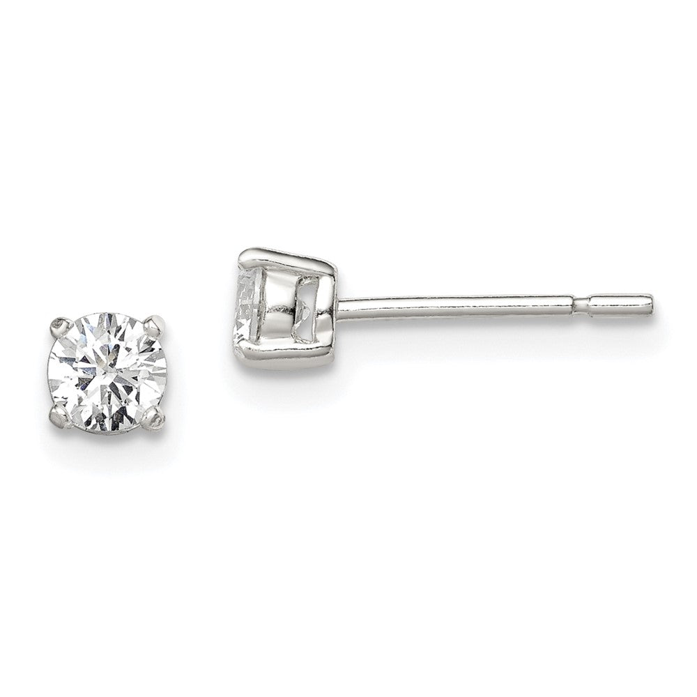 Sterling Silver 4mm Round Basket Set CZ Stud Earrings