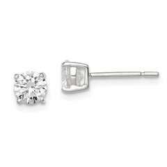 Sterling Silver 5mm Round Basket Set CZ Stud Earrings