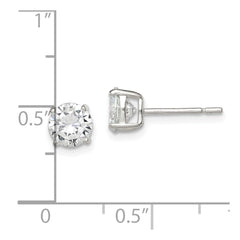 Sterling Silver 6mm Round Basket Set CZ Stud Earrings