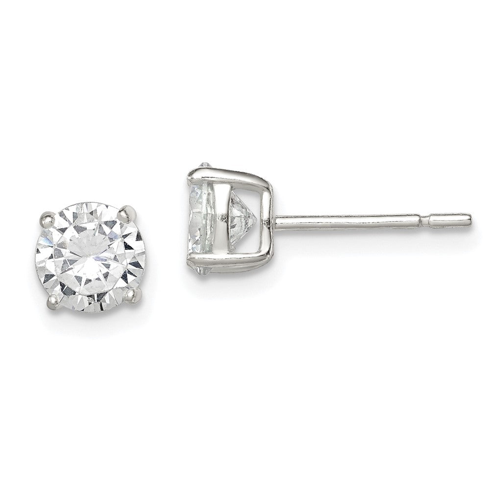 Sterling Silver 6mm Round Basket Set CZ Stud Earrings