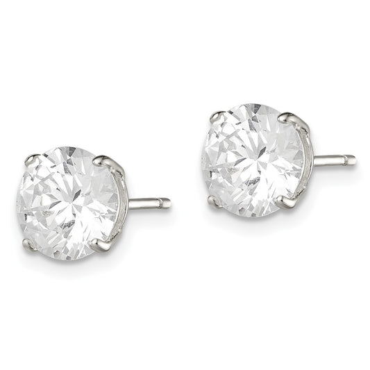 Sterling Silver 8mm Round Basket Set CZ Stud Earrings