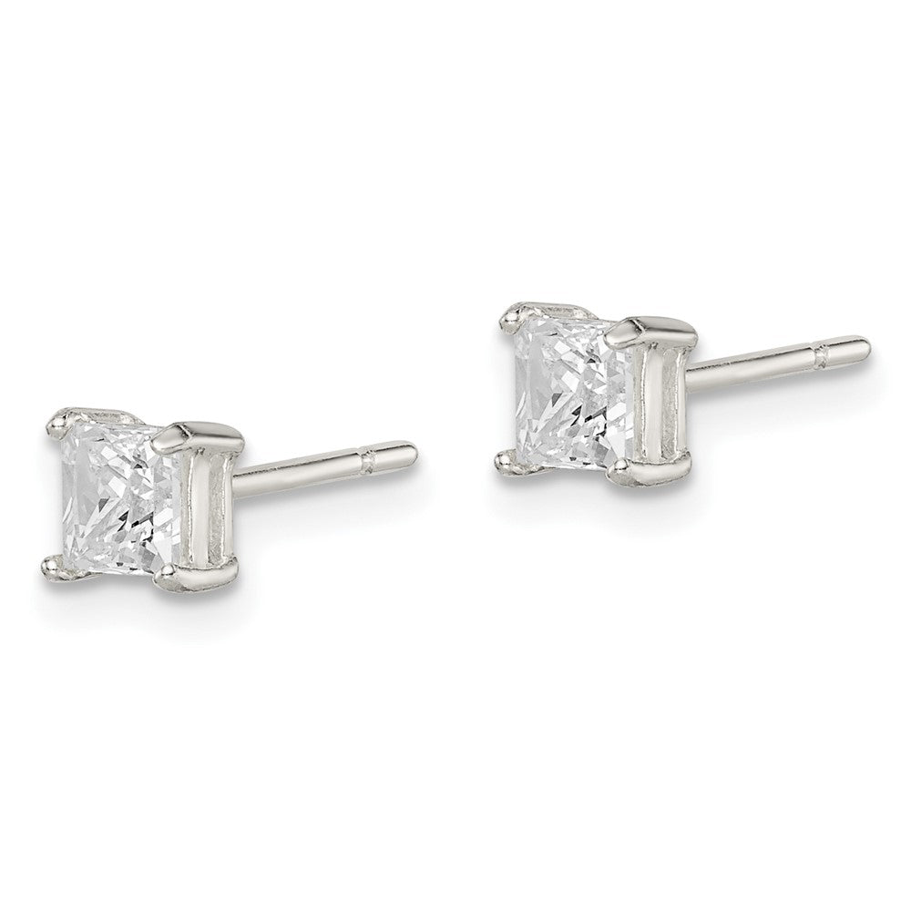 Sterling Silver 4mm Princess Basket Set CZ Stud Earrings