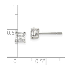 Sterling Silver 4mm Princess Basket Set CZ Stud Earrings