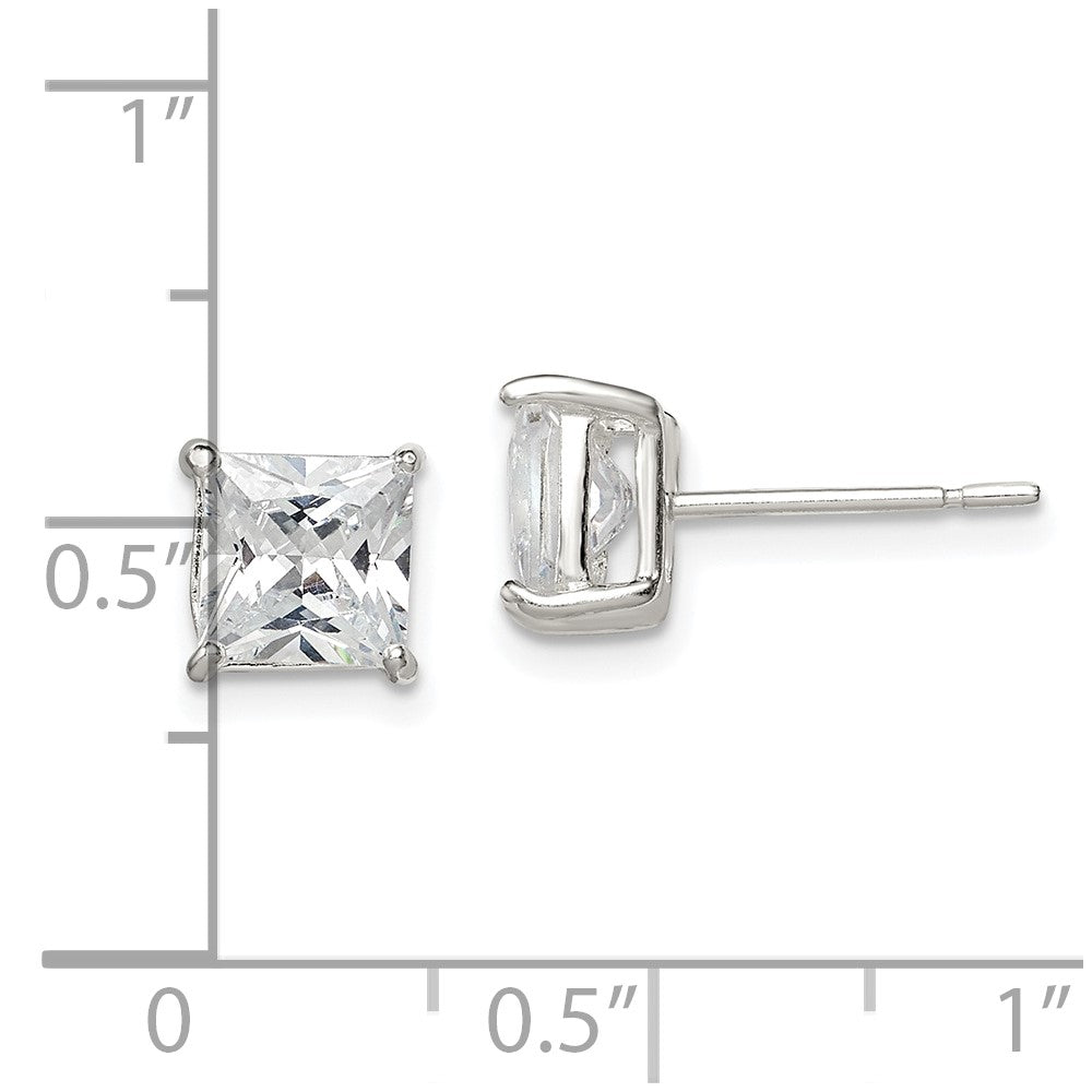 Sterling Silver 6mm Princess Basket Set CZ Stud Earrings