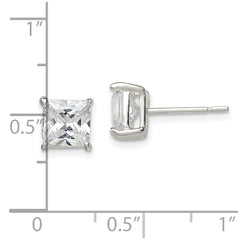 Sterling Silver 6mm Princess Basket Set CZ Stud Earrings