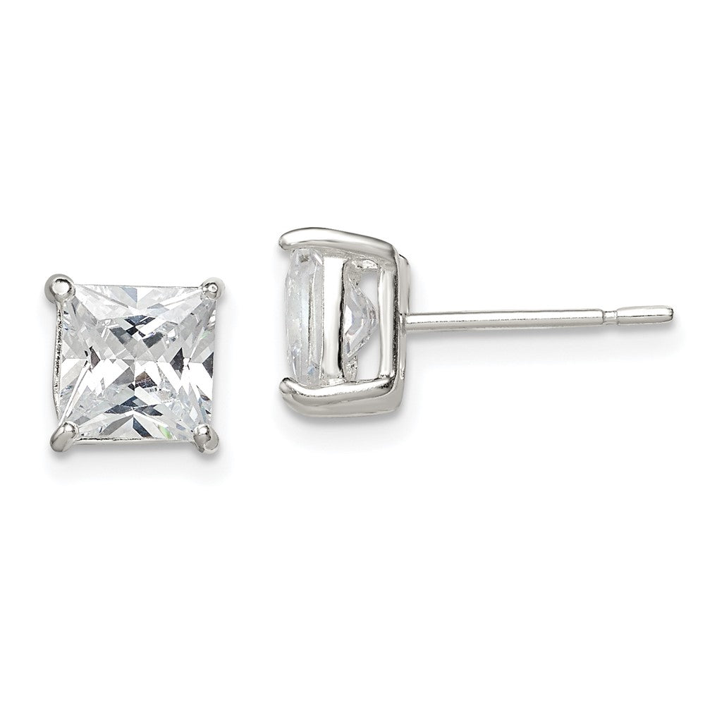 Sterling Silver 6mm Princess Basket Set CZ Stud Earrings