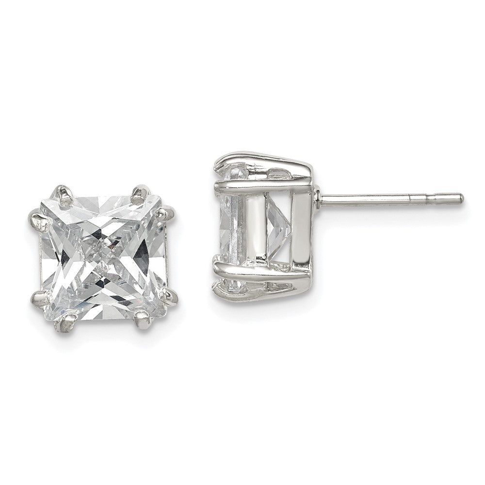 Sterling Silver 8mm Princess CZ Stud Earrings