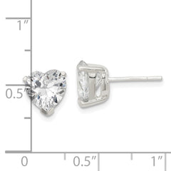 Sterling Silver 8mm Heart Basket Set CZ Stud Earrings