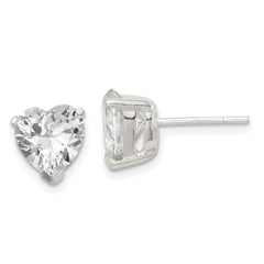 Sterling Silver 8mm Heart Basket Set CZ Stud Earrings