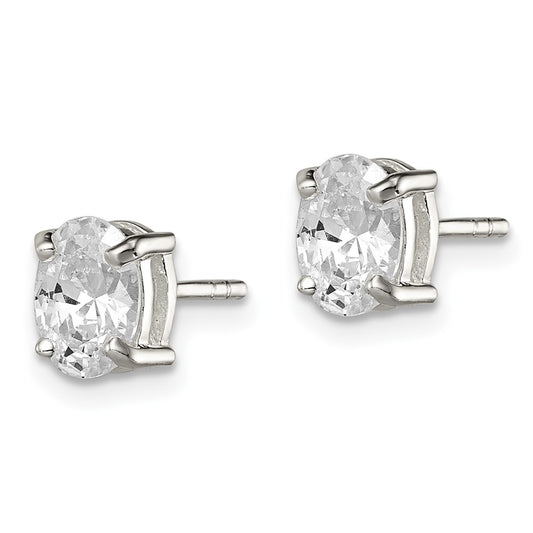 Sterling Silver 5x7mm Oval Basket Set CZ Stud Earrings