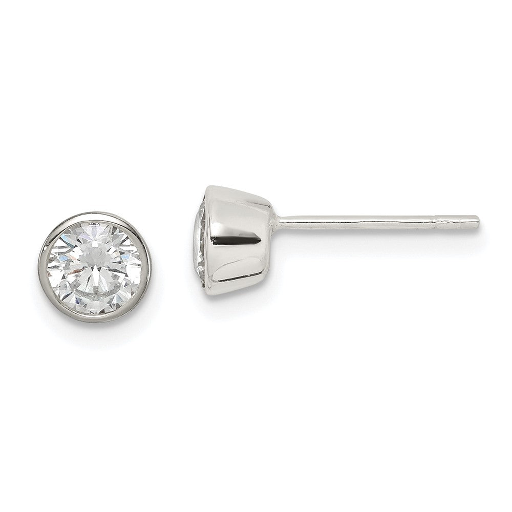 Sterling Silver 5mm CZ Round Bezel Stud Earrings