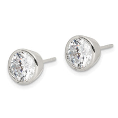 Sterling Silver 7mm CZ Round Bezel Stud Earrings