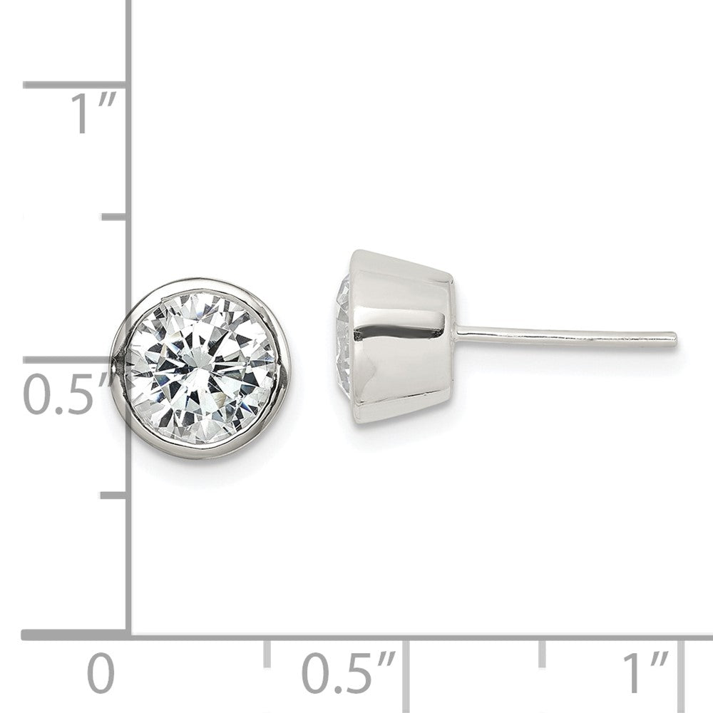 Sterling Silver 7mm CZ Round Bezel Stud Earrings