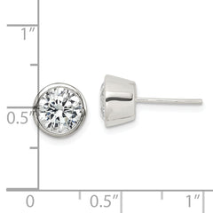 Sterling Silver 7mm CZ Round Bezel Stud Earrings