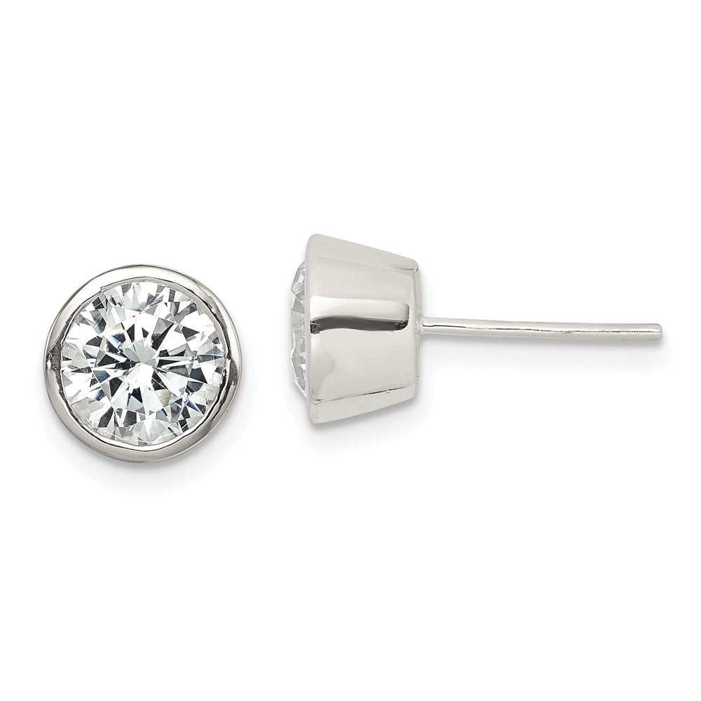 Sterling Silver 7mm CZ Round Bezel Stud Earrings