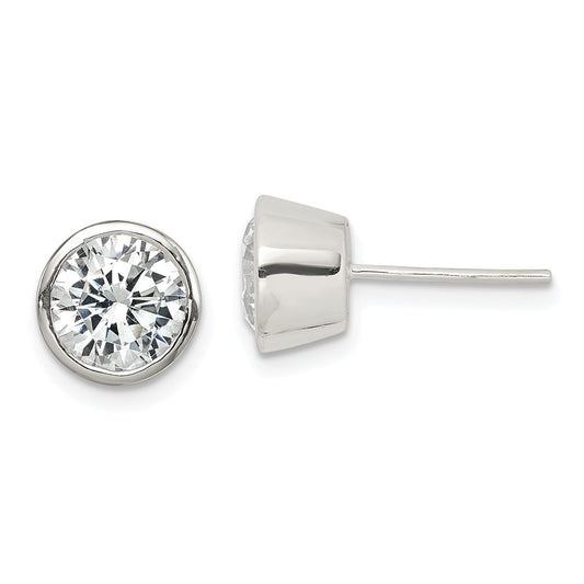 Sterling Silver 7mm CZ Round Bezel Stud Earrings