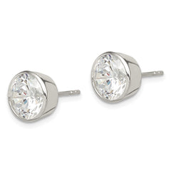 Sterling Silver 9mm CZ Round Bezel Stud Earrings