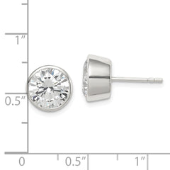 Sterling Silver 9mm CZ Round Bezel Stud Earrings