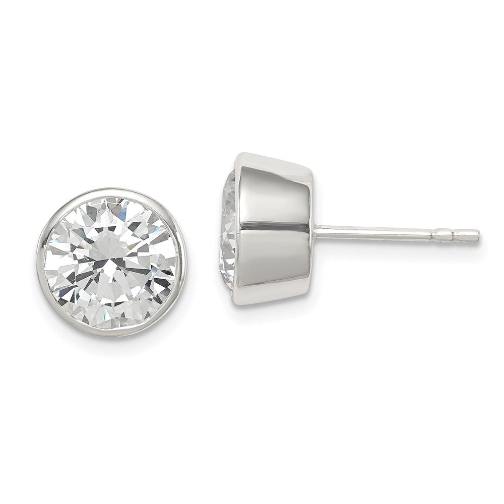 Sterling Silver 9mm CZ Round Bezel Stud Earrings