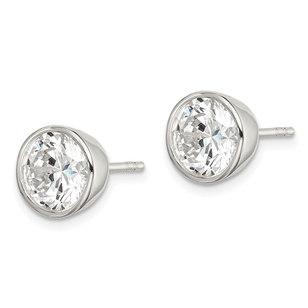 Sterling Silver 8mm CZ Round Bezel Stud Earrings