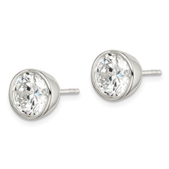 Sterling Silver 8mm CZ Round Bezel Stud Earrings