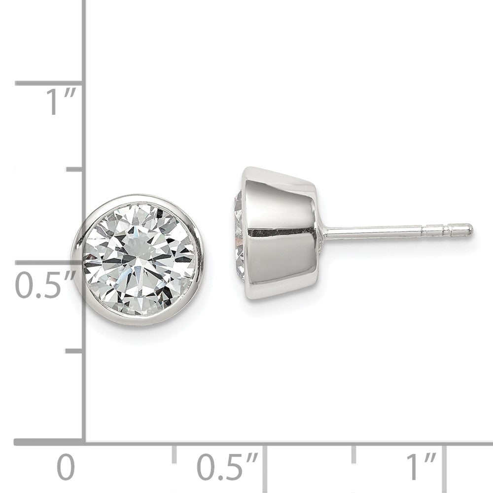 Sterling Silver 8mm CZ Round Bezel Stud Earrings