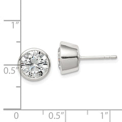 Sterling Silver 8mm CZ Round Bezel Stud Earrings