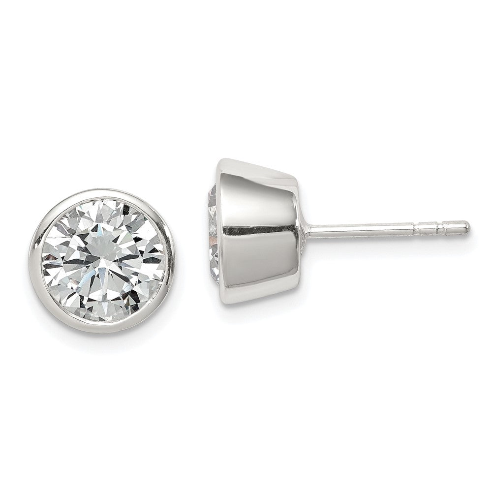 Sterling Silver 8mm CZ Round Bezel Stud Earrings