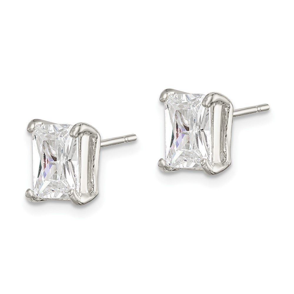 Sterling Silver Emerald-cut 7x5mm CZ Stud Earrings