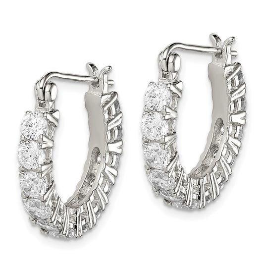 Rhodium-plated Sterling Silver CZ Hoop Earrings