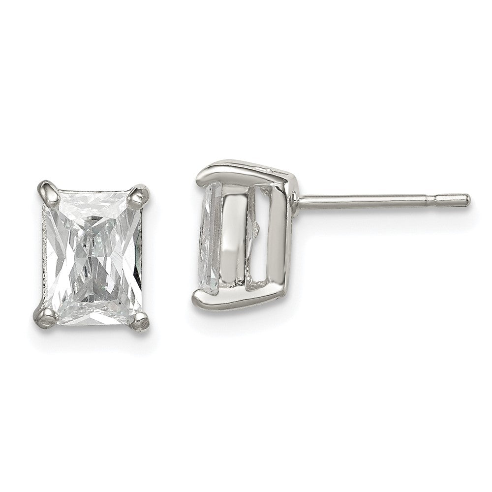 Sterling Silver Emerald-cut 7x5mm CZ Stud Earrings