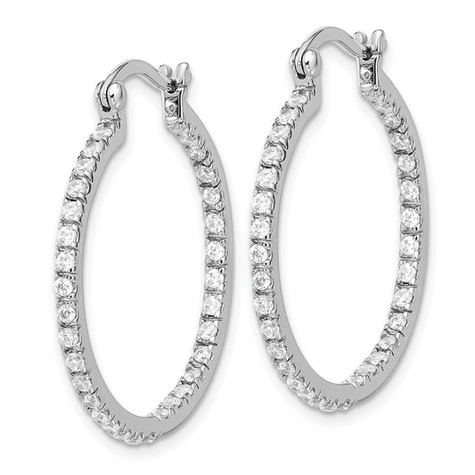 Rhodium-plated Sterling Silver CZ IN OUT Hoop Earrings