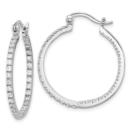 Rhodium-plated Sterling Silver CZ IN OUT Hoop Earrings