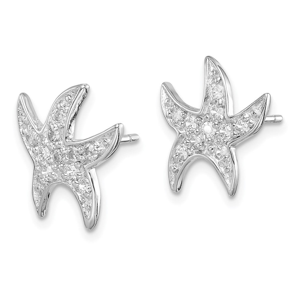 Rhodium-plated Sterling Silver CZ Starfish Earrings