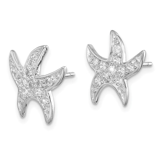 Rhodium-plated Sterling Silver CZ Starfish Earrings