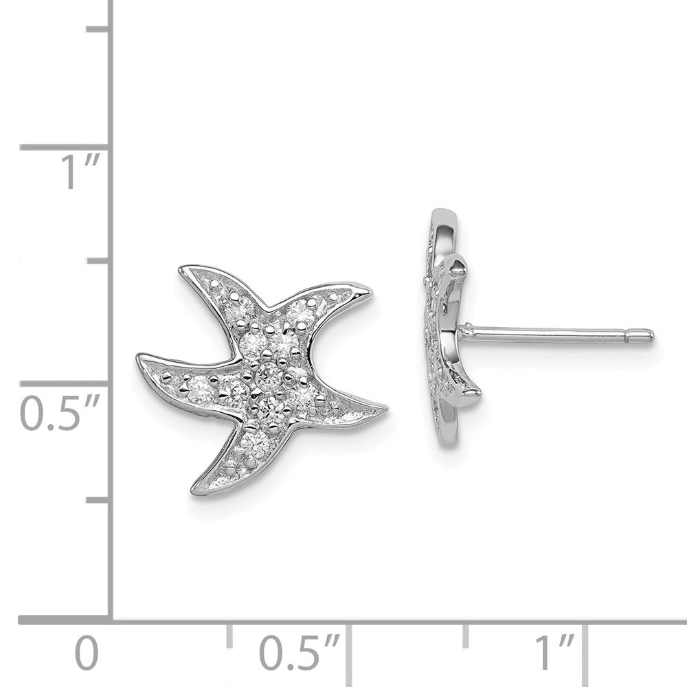 Rhodium-plated Sterling Silver CZ Starfish Earrings