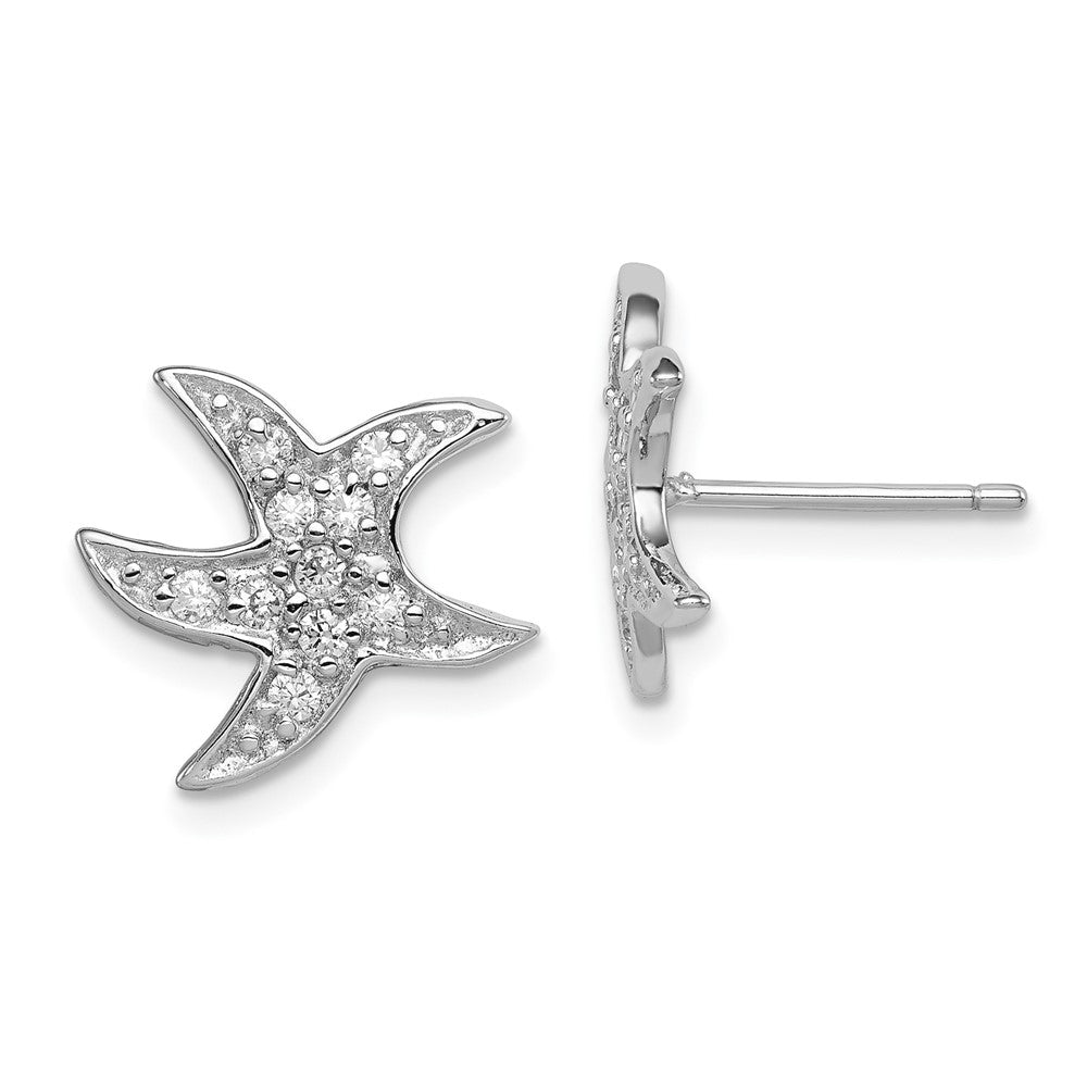 Rhodium-plated Sterling Silver CZ Starfish Earrings